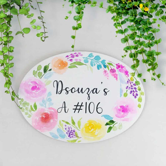 Vibrant Garden - Hand-painted Floral Nameplate - Oval