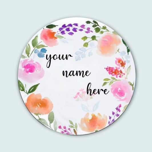 Vibrant Garden - Hand-painted Floral Nameplate - Round