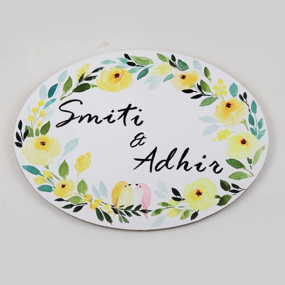 Serenade of Flowers - Hand-painted Floral Nameplate - Oval