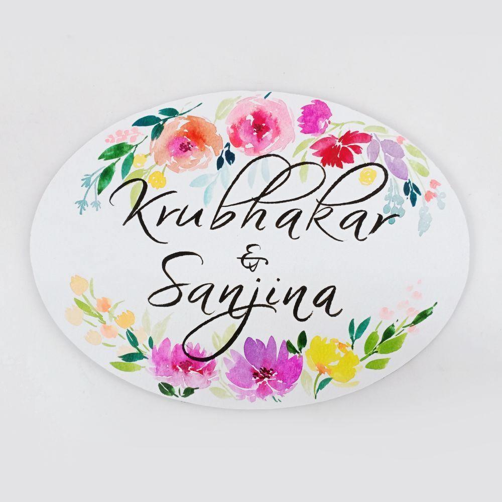 Ethereal Petals - Hand-painted Floral Nameplate - Oval