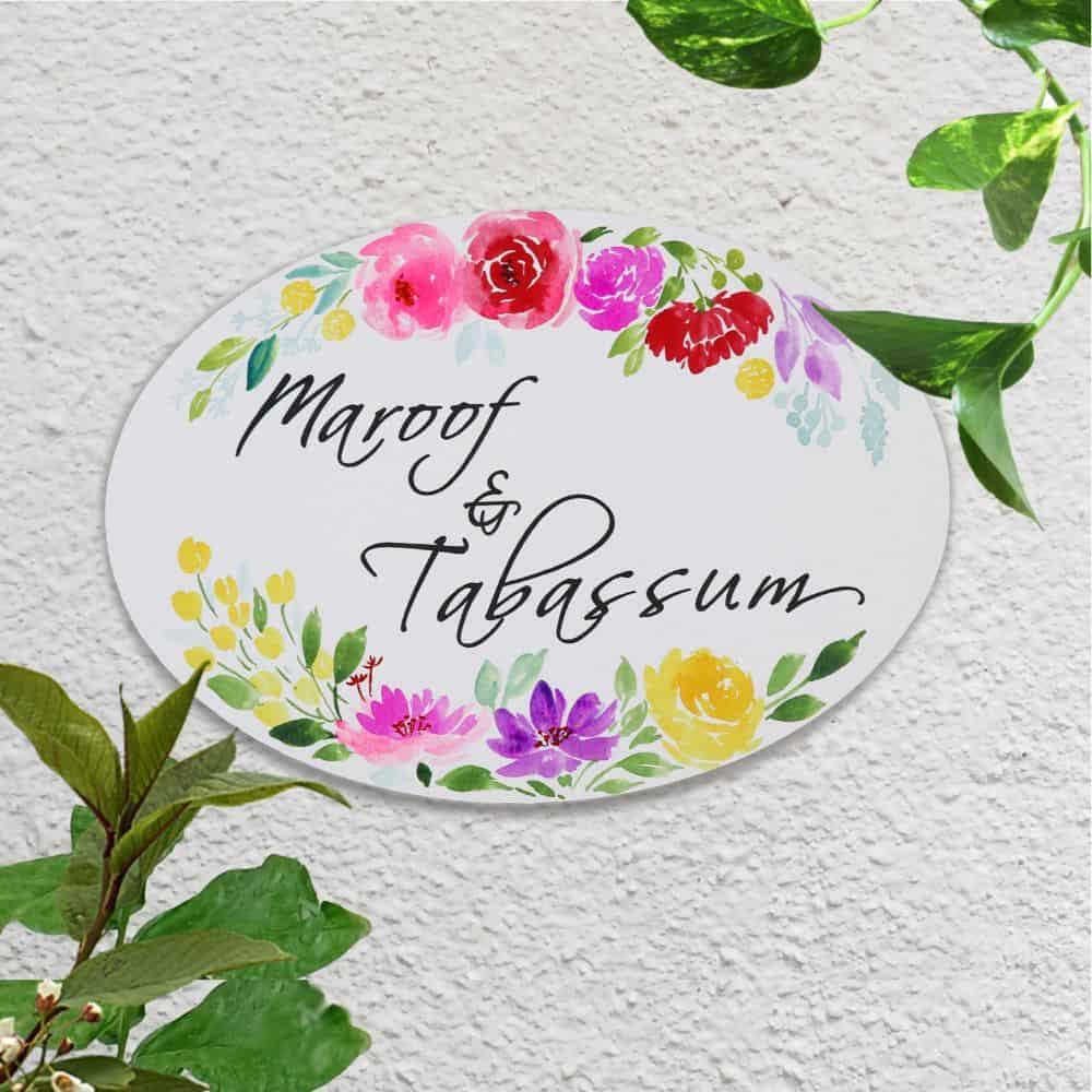 Ethereal Petals - Hand-painted Floral Nameplate - Oval