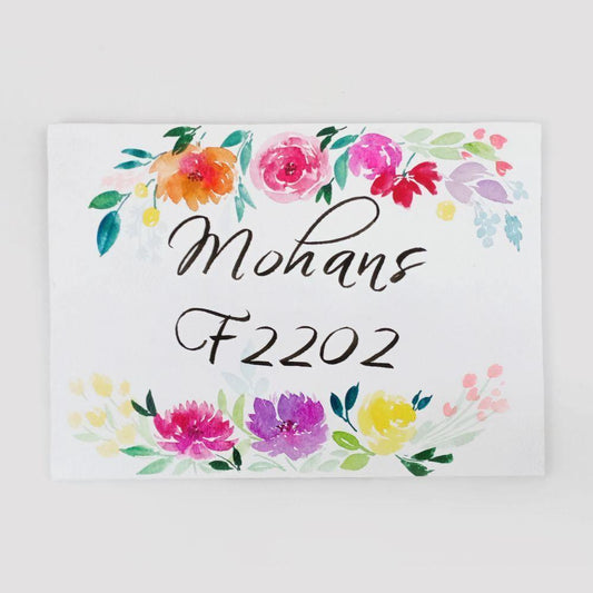 Ethereal Petals - Hand-painted Floral Nameplate - Rectangle