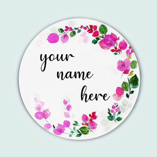 Bougainvillea - Hand-painted Floral Nameplate - Round