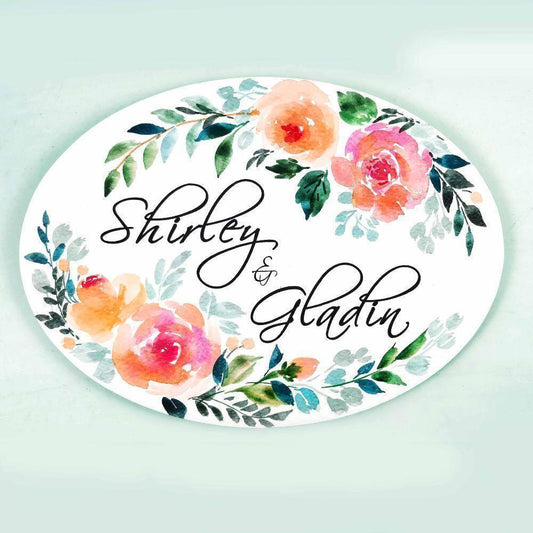 Blossom Haven - Hand-painted Floral Nameplate - Oval