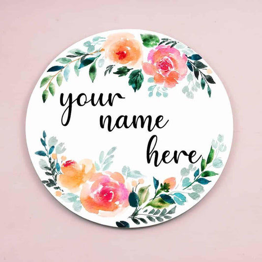 Blossom Haven - Hand-painted Floral Nameplate - Round