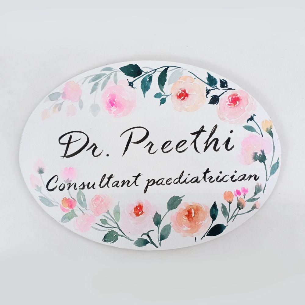 Graceful Blossoms - Hand-painted Floral Nameplate - Oval