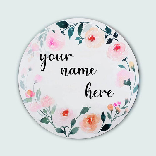 Graceful Blossoms - Hand-painted Floral Nameplate - Round