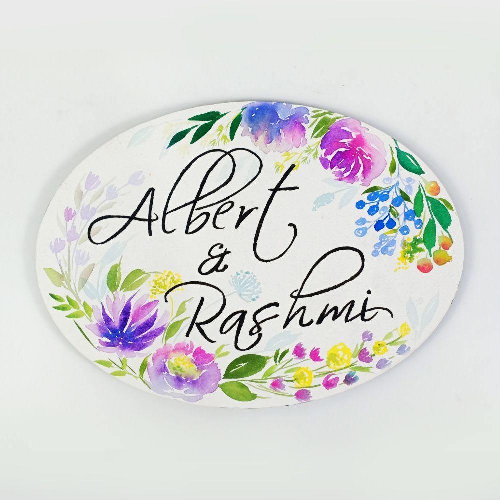 Floral Whispers - Hand-painted Floral Nameplate - Oval