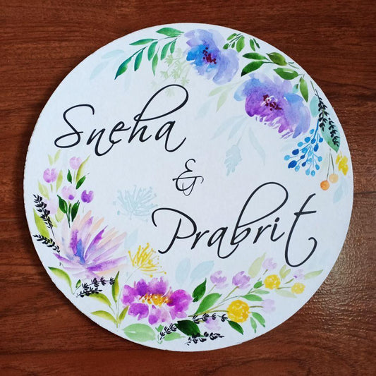 Floral Whispers - Hand-painted Floral Nameplate - Round