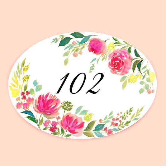 Whispering Blossoms - Hand-painted Floral Nameplate - Oval