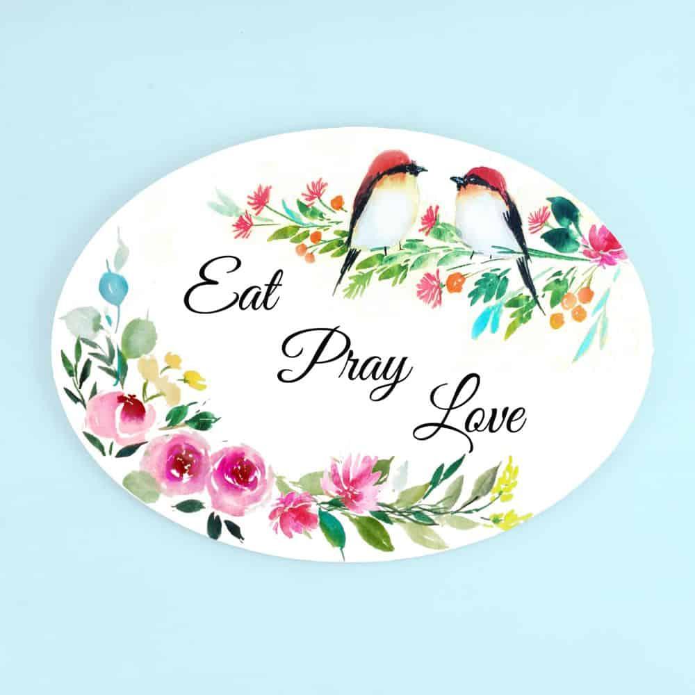 Two Perching Birds - Hand-painted Floral Nameplate - Oval