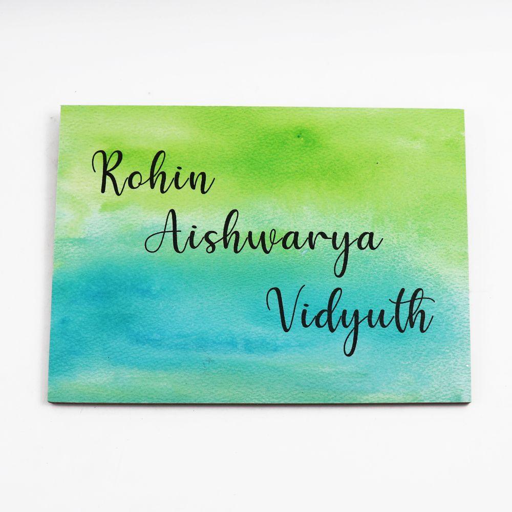 Hand-painted Customized Name Plate - Teal and Green Dual Ombre - Rectangle