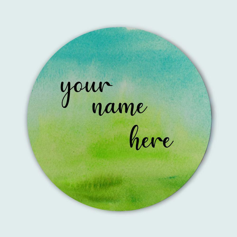 Hand-painted Customized Name Plate - Teal and Green Dual Ombre - Round