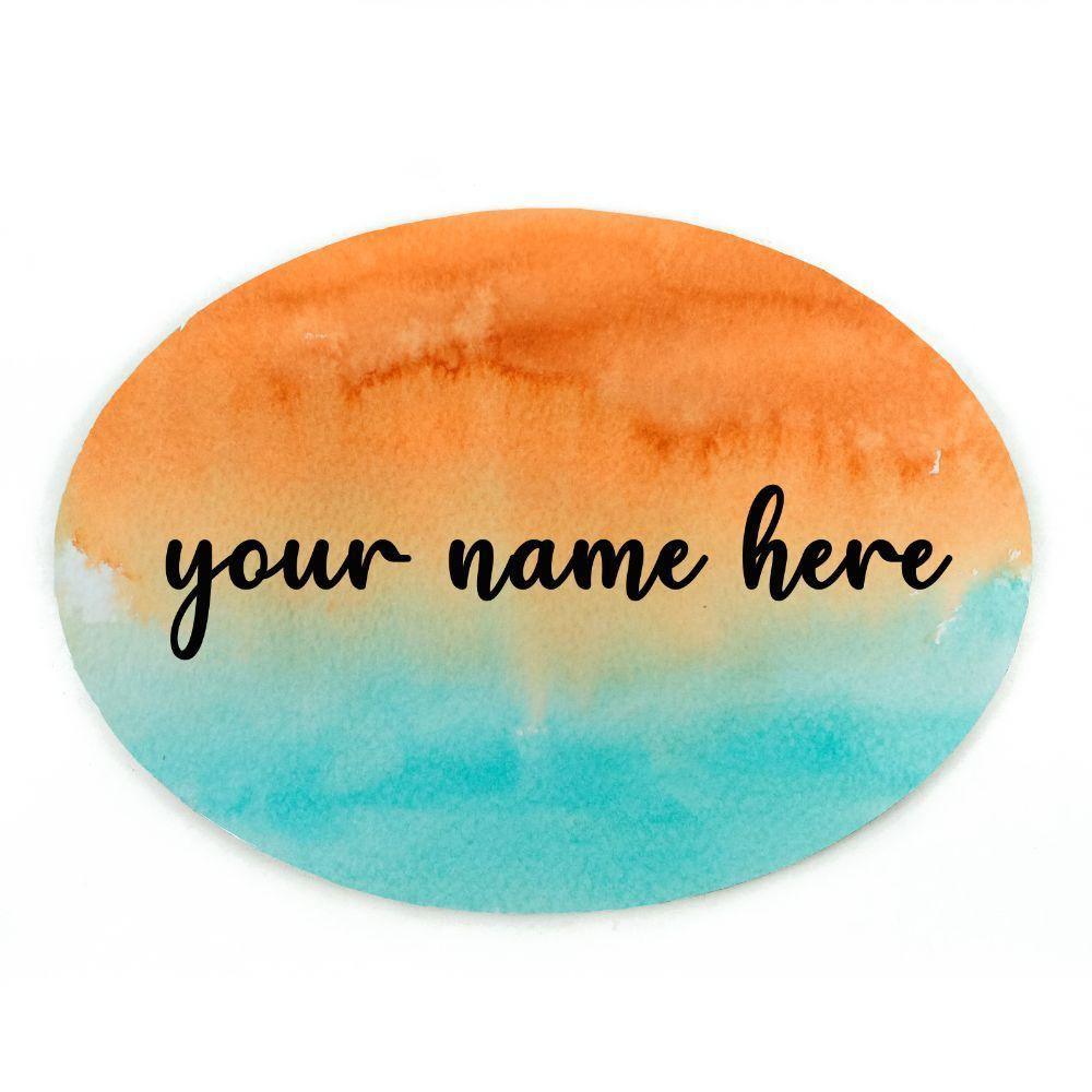 Hand-painted Customized Name Plate - Teal and Orange Dual Ombre - Oval