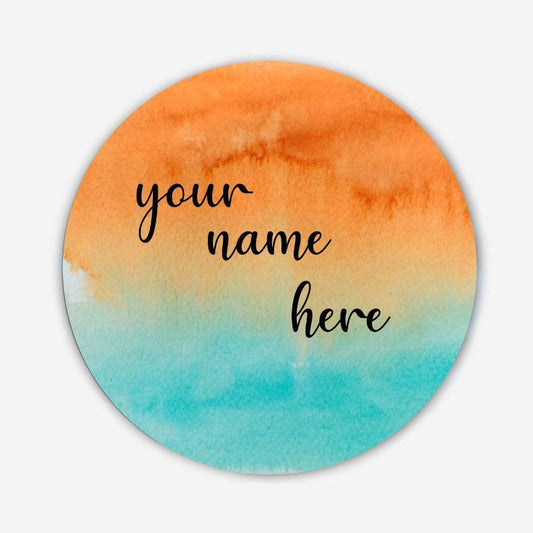 Hand-painted Customized Name Plate - Teal and Orange Dual Ombre - Round