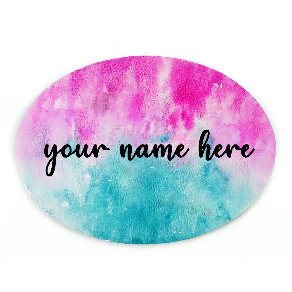 Hand-painted Customized Name Plate - Teal and Pink Dual Ombre - Oval