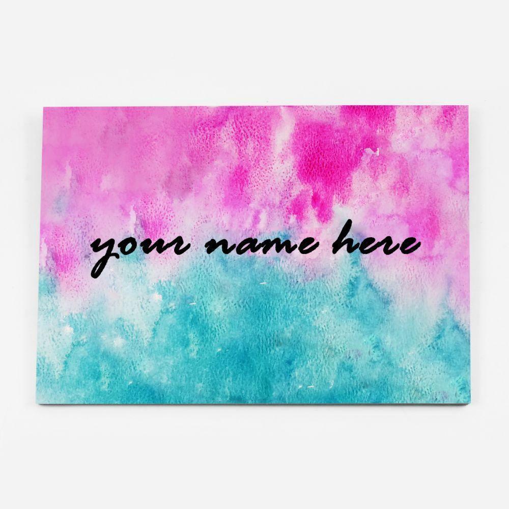 Hand-painted Customized Name Plate - Teal and Pink Dual Ombre - Rectangle