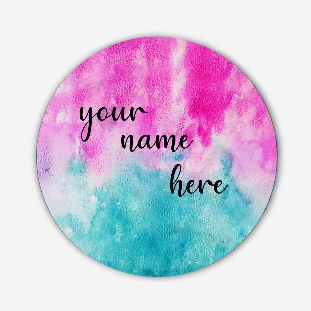 Hand-painted Customized Name Plate - Teal and Pink Dual Ombre - Round