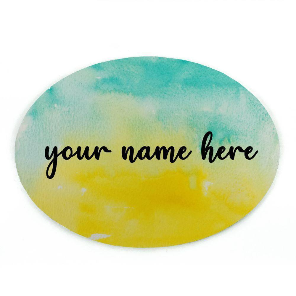 Hand-painted Customized Name Plate - Teal and Yellow Dual Ombre - Oval