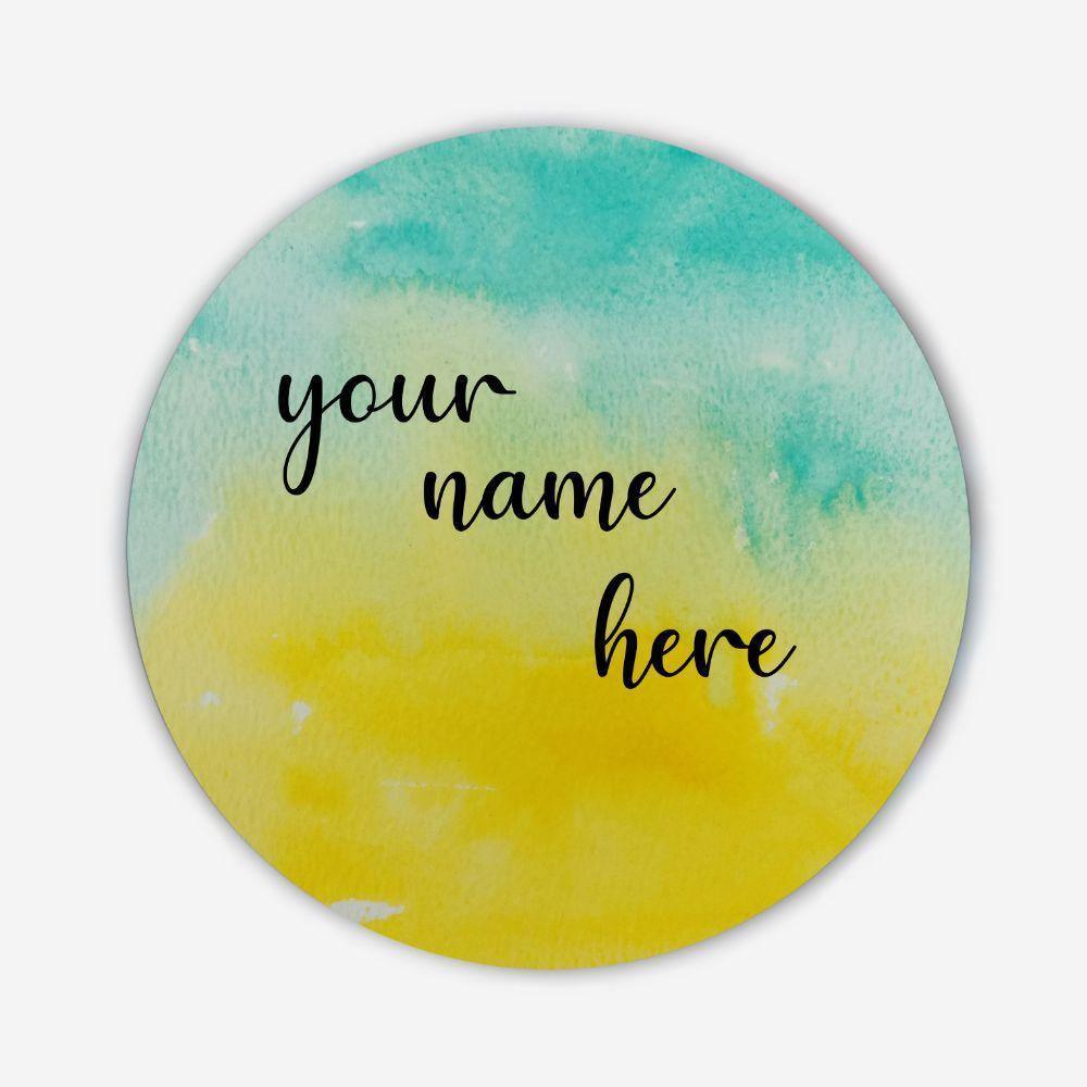 Hand-painted Customized Name Plate - Teal and Yellow Dual Ombre - Round