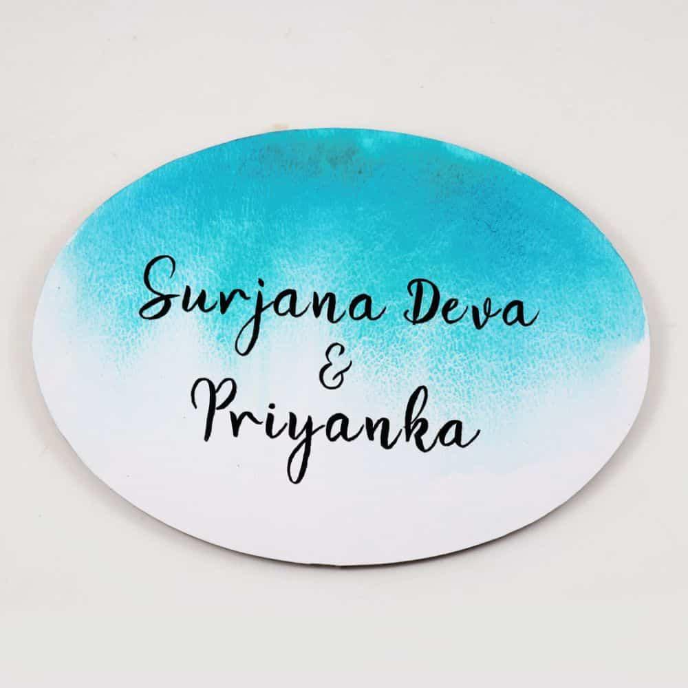 Hand-painted Customized Name Plate - Teal Ombre - Oval