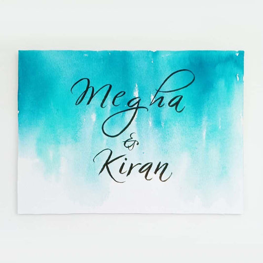 Hand-painted Customized Name Plate - Teal Ombre - Rectangle