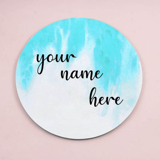 Hand-painted Customized Name Plate - Teal Ombre - Round