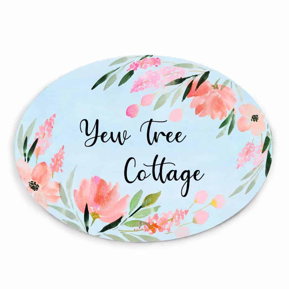 Peach Corner - Hand-painted Floral Nameplate - Oval