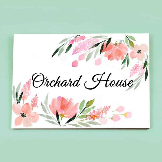 Peach Corner - Hand-painted Floral Nameplate - Rectangle