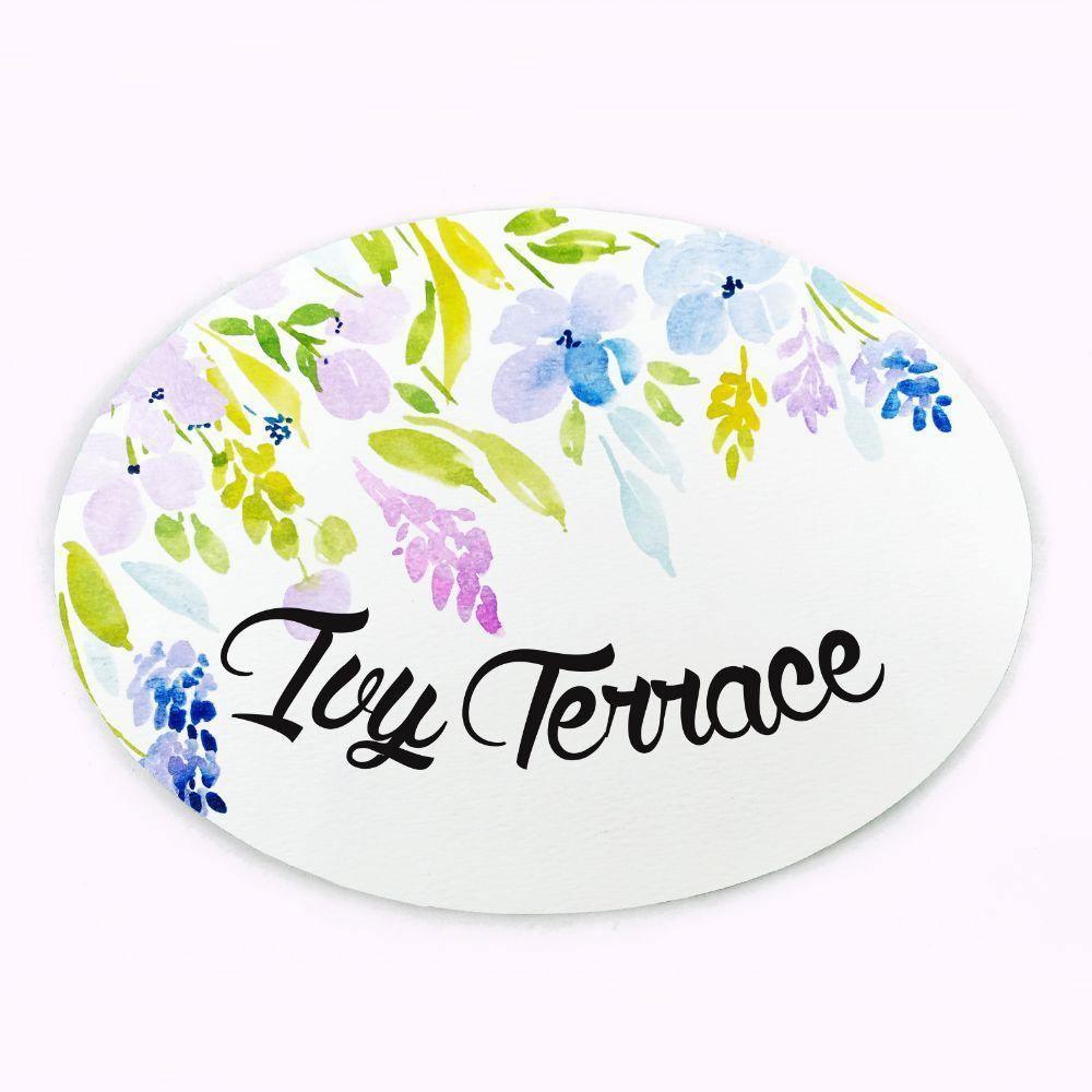 Delicate Blooms - Hand-painted Floral Nameplate - Oval