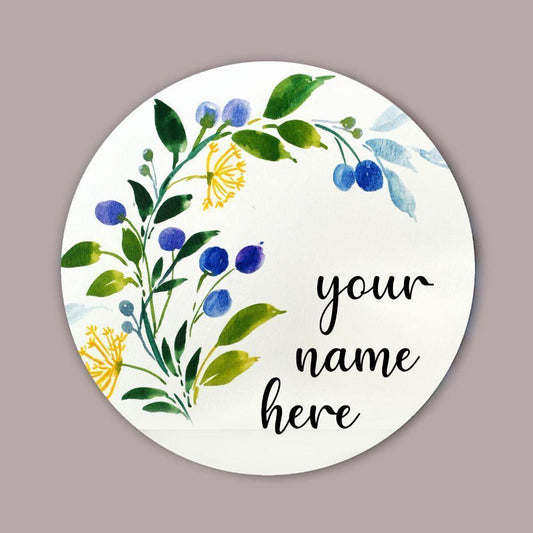 Berry - Hand-painted Floral Nameplate - Round