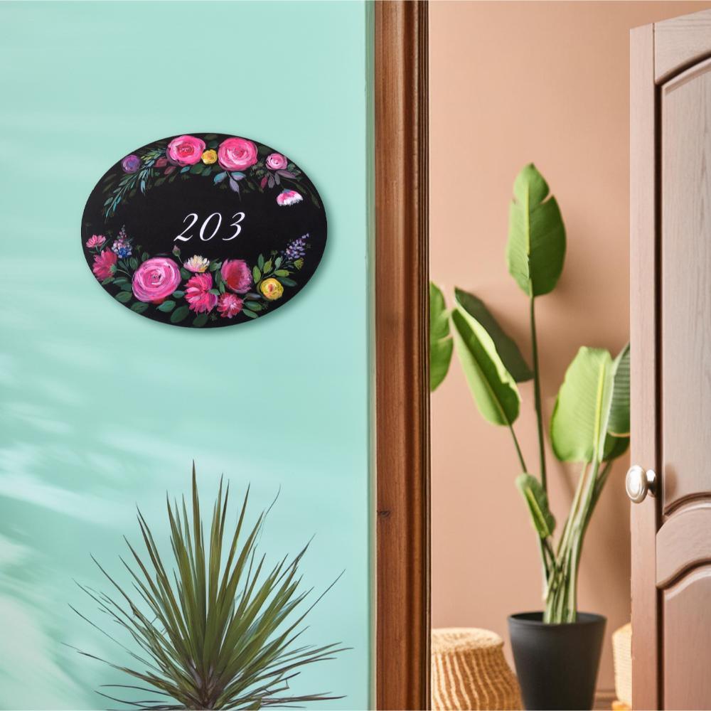 Blooming Beauty - Hand-painted Floral Nameplate - Oval