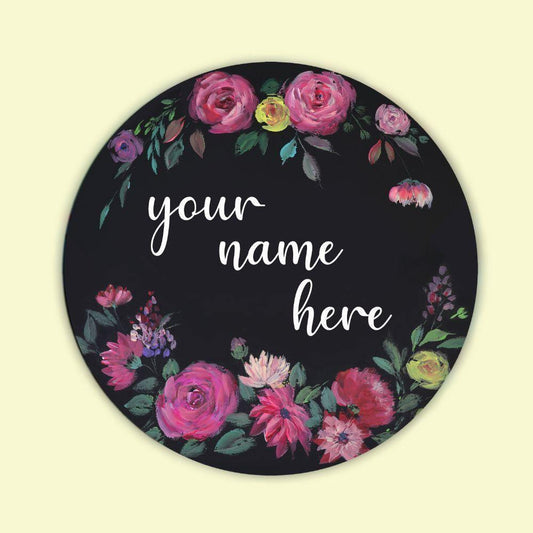 Blooming Beauty - Hand-painted Floral Nameplate - Round