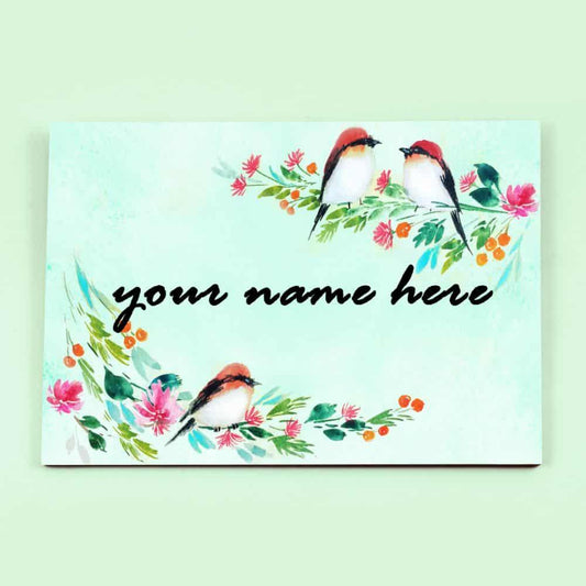 Three Perching Birds - Hand-painted Floral Nameplate - Rectangle