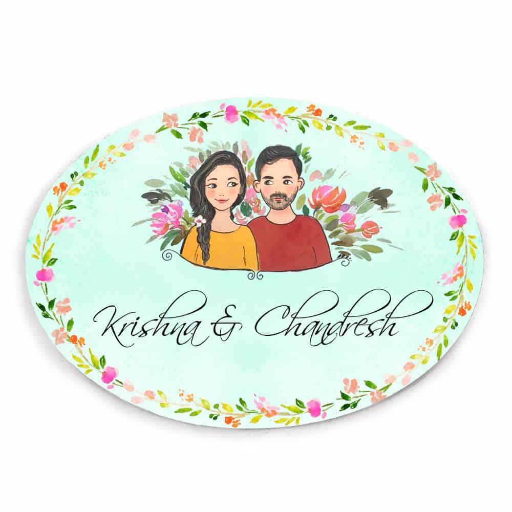 Hand-painted Customized Name Plate - Couple Together - Oval