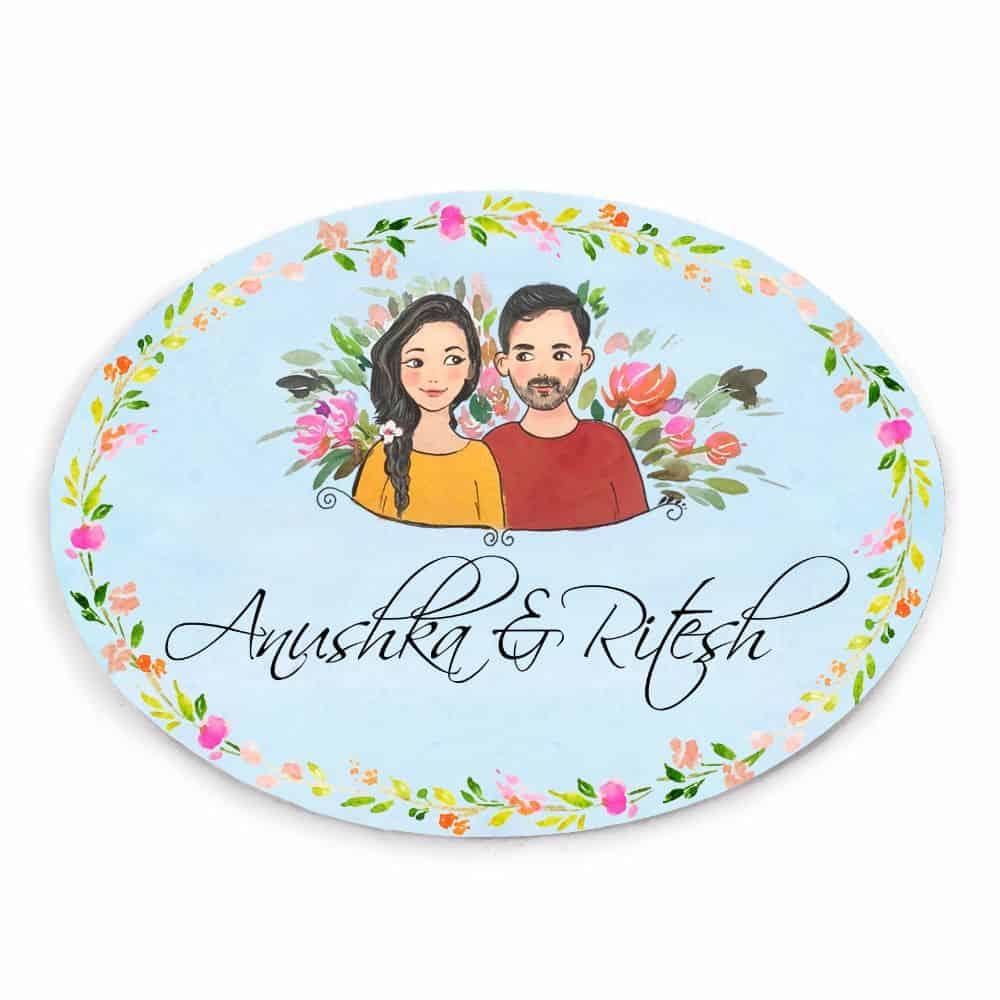 Hand-painted Customized Name Plate - Couple Together - Oval