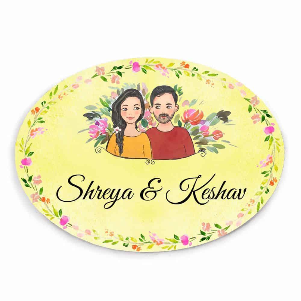 Hand-painted Customized Name Plate - Couple Together - Oval