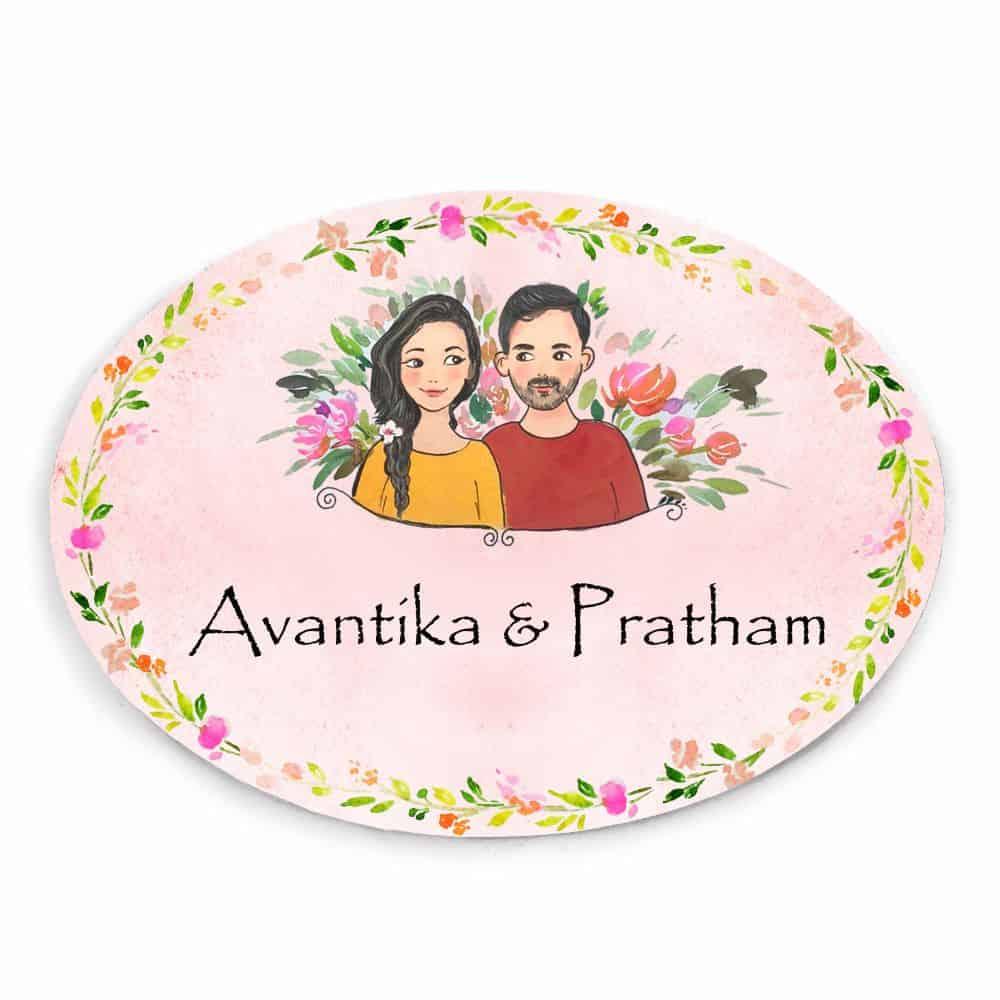 Hand-painted Customized Name Plate - Couple Together - Oval