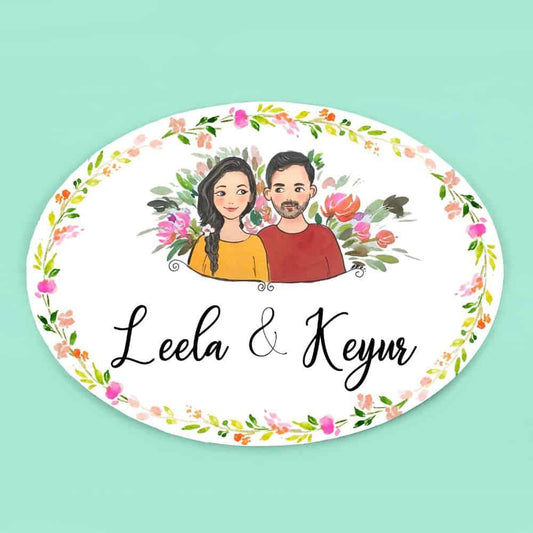 Hand-painted Customized Name Plate - Couple Together - Oval