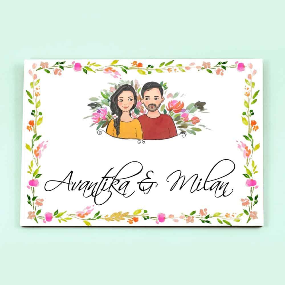 Hand-painted Customized Name Plate - Couple Together - Rectangle