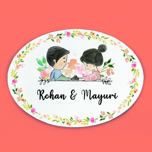 Cute Partners - Hand-painted Customized Name Plate - Oval