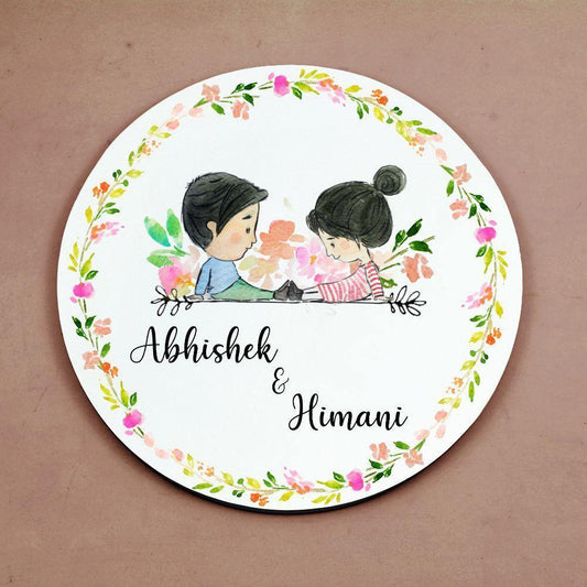 Cute Partners - Hand-painted Customized Name Plate - Round