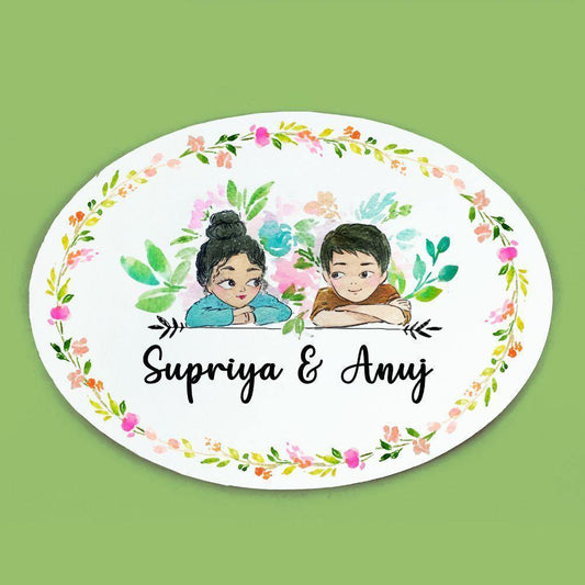 Together Couple - Hand-painted Customized Name Plate - Oval