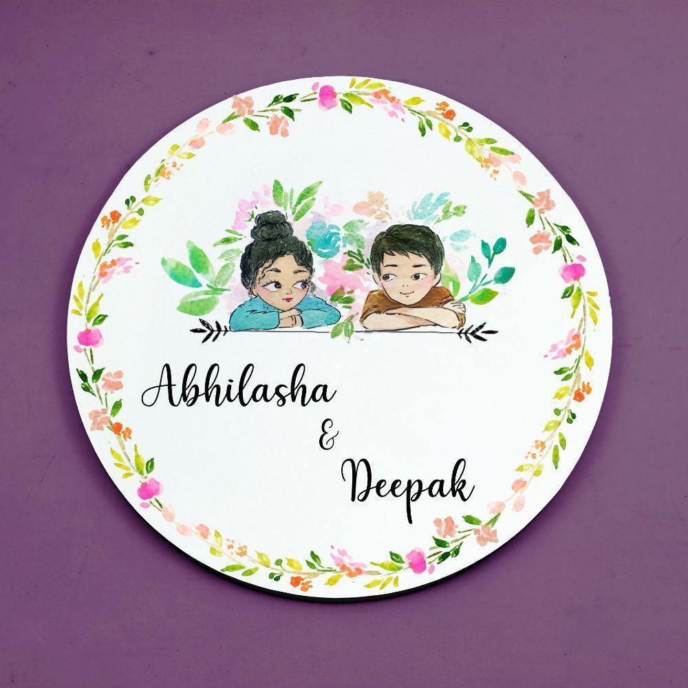 Together Couple - Hand-painted Customized Name Plate - Round