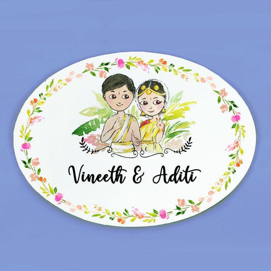 Wedding Couple - Hand-painted Customized Name Plate - Oval