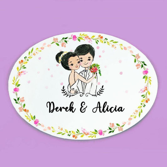 Blessed Couple - Hand-painted Customized Name Plate - Oval