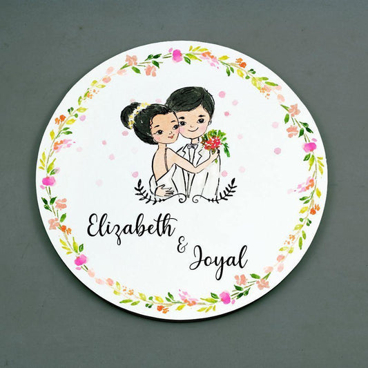 Blessed Couple - Hand-painted Customized Name Plate - Round