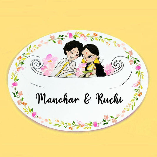 Boat Couple - Hand-painted Customized Name Plate - Oval