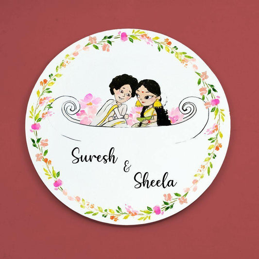 Boat Couple - Hand-painted Customized Name Plate - Round