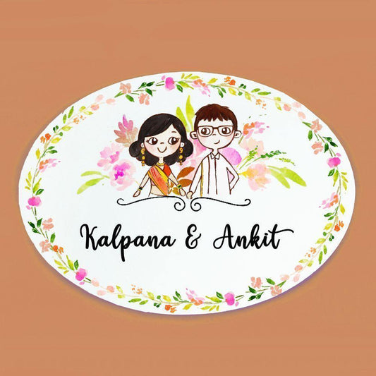 Forever Couple - Hand-painted Customized Name Plate - Oval